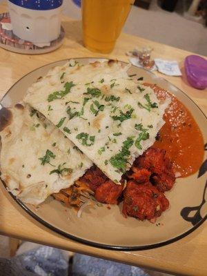 Garlic naan, Gobi 65, butter chicken, rice. 11.26.22