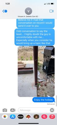 Text Conversation With Vincent Deletto Along With A Photo Showing A Clear Lack Of Workmanship.