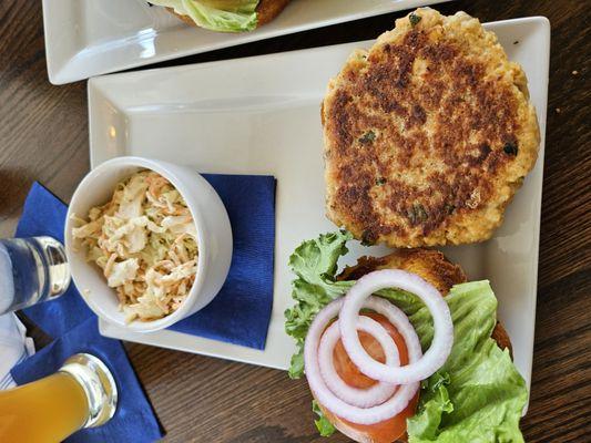 Salmon Burger and Cole Slaw