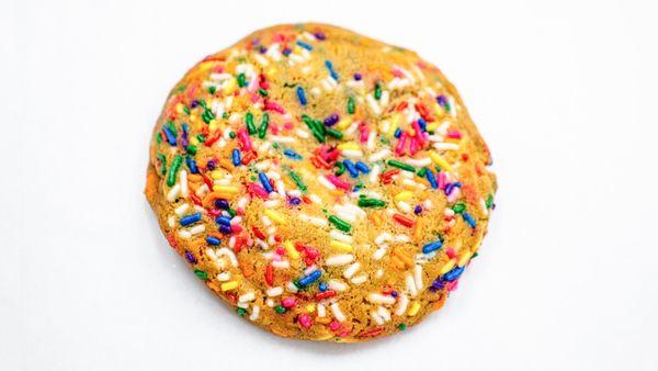 Celebration cookie: it's a cookie party.. white chocolate chip cookie full of sprinkles