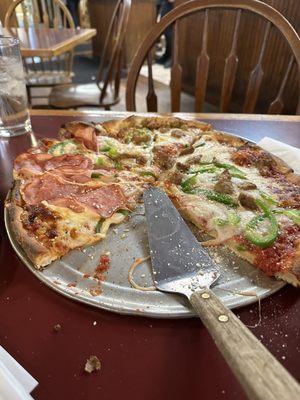 Sausage/ Canadian bacon, onion & Green pepper Pizza