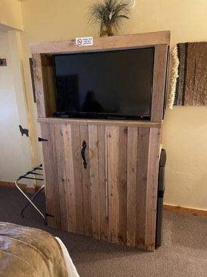 Smart TV with TV stand (hangers and extra pillows located inside)