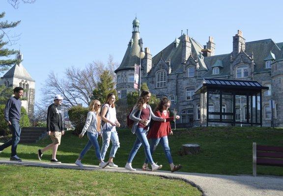 Students walking through campus.