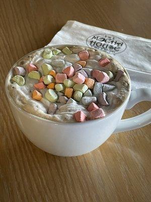 Vanilla Latte with Luck Charms marshmallows on top!