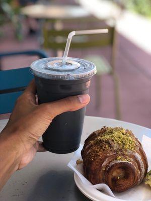 Blue Butterfly Latte and Pistachio Croissant