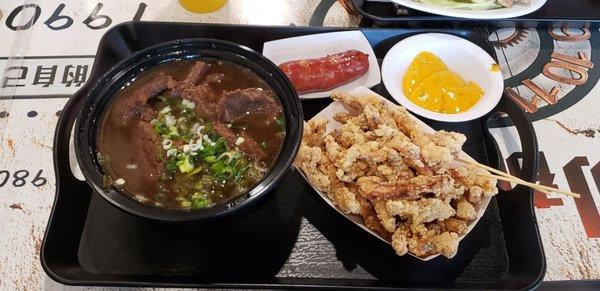 Beef noodles salt and pepper squid appetizer  Taiwanese sausage