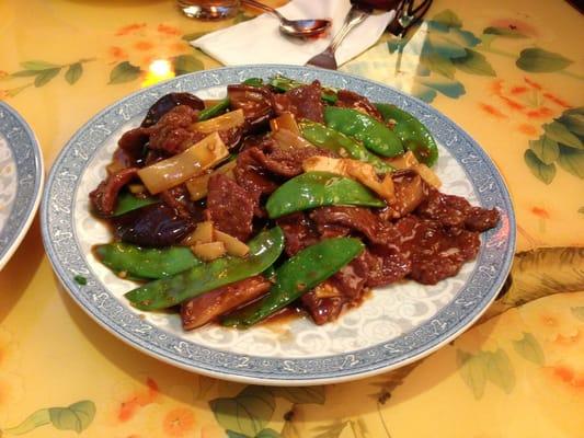 Beef with Bamboo shots and mushrooms. ( enough for two or three to share )