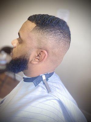 Blurry mid fade with beard trim