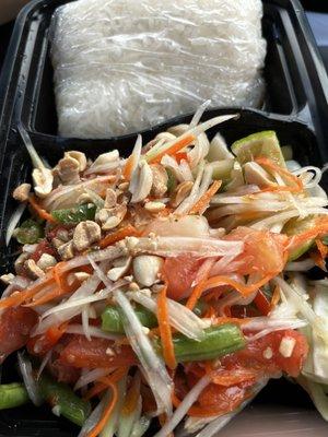 Papaya salad and sticky rice