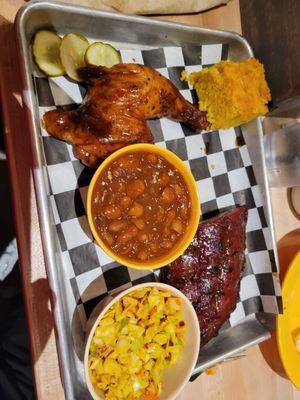 Chicken and ribs combo dinner