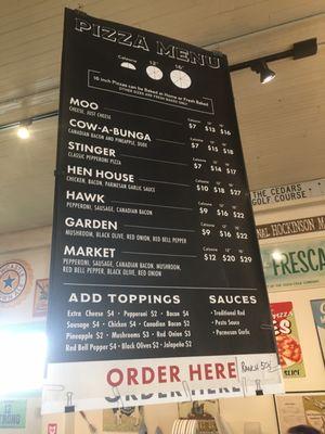 Pizza menu