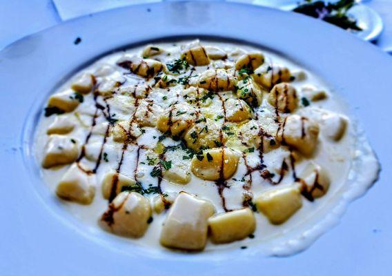 Gnocchi Dolce: House made potato gnocchi, balsamic reduction gorgonzola dolce sauce. $24