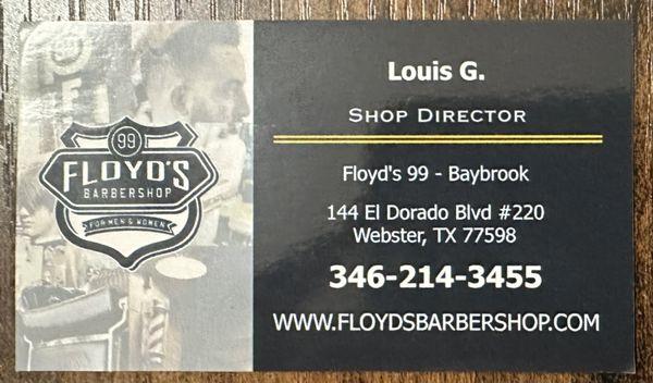 Louis G's, Shop Director, business card.  346-214-3455