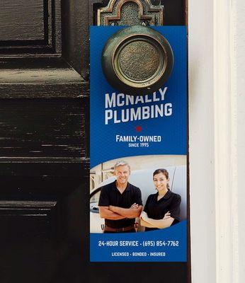 Promote your business with door hangers. Great for contractors, the service industry, and hotels.