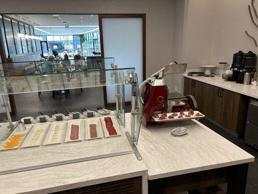 Breakfast buffet with fresh Prosciutto carving station