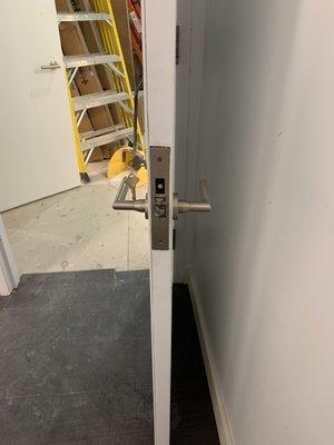 Electrified lock installed and connected to the DC circuit.