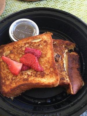 Mangled French toast. Overall the taste was good, but you should never give a customer a piece that looks like it has fallen apart.