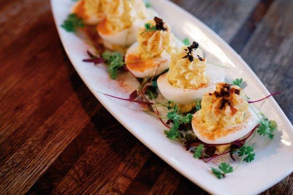 Truffle Deviled Eggs - black truffle, paprika