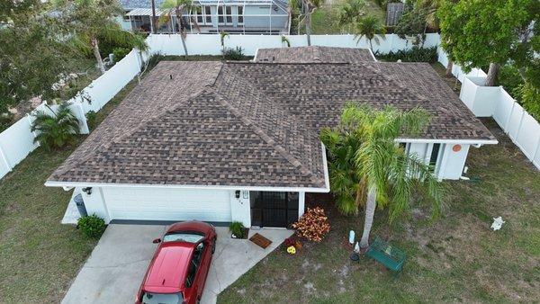 Aerial photo of a roof replacement completed by Steadfast Roofing...your choice for Venice roofers!