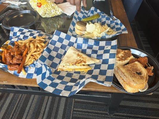 Turkey Sandwich, Quesadilla and chips.  Quesadilla wins!