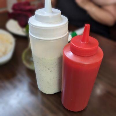 White Sauce and Ketchup for the table