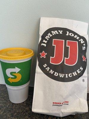 My Jimmy John's sub and Subway drink.