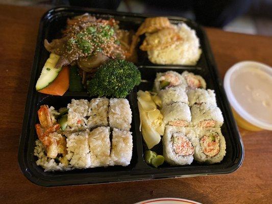 3 item bento with bulgogi and gyoza