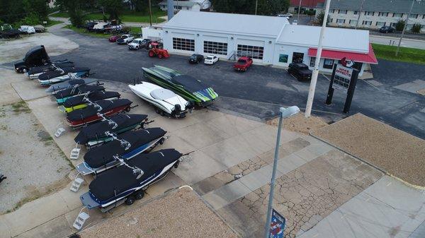 Drone view of Wake Effects sales and retail shop.