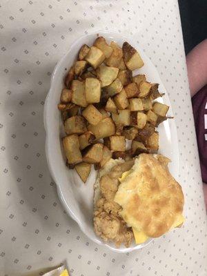 Chicken biscuit with home fries