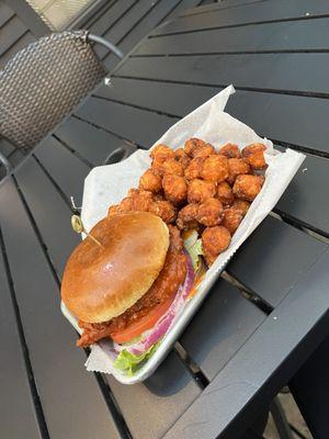 Buffalo Chicken Sandwich with Sweet Potato Tots