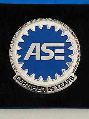 25 year Automotive Service of Excellence certification  badge