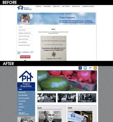 Before & After Website view for Project Hospitality