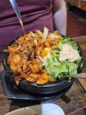 Stone bowl with spicy chicken plus shrimp