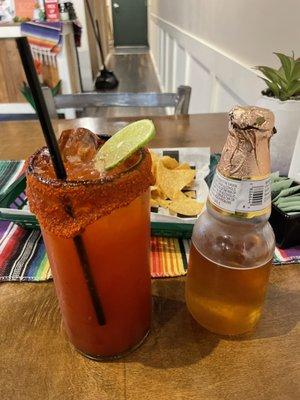 Michelada with modelo beer