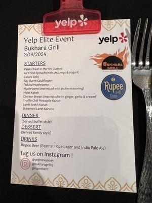 Yelp Event special menu