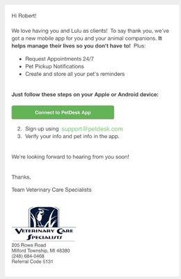 Email from Petdesk partners