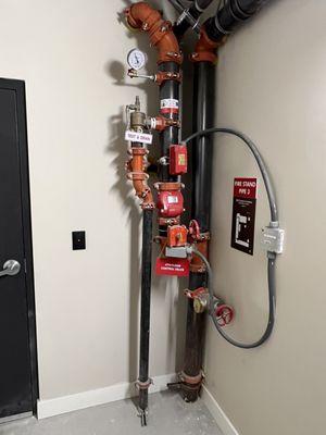 Fire sprinkler system riser.