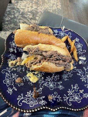 Cheesesteak with cheese whiz and fried onions