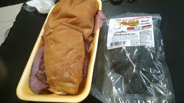 A HALF of a pastrami sub and habanero jerky