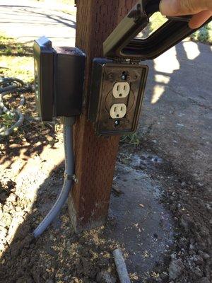 Great installation of outdoor plugs hooked up to a GFI in the garage!