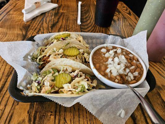 Barbecue chicken  tacos  and fart beans .