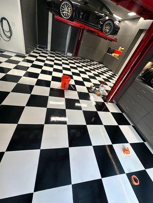 Checkerboard garage floor epoxy!