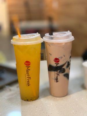 Green Tea Passion fruit tea. Grass  Jelly milk tea.