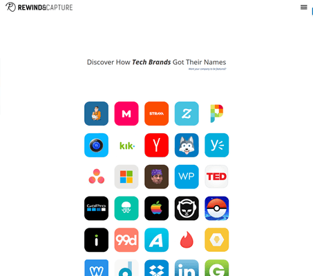 Discover how brands got their names with this colorful landing page design