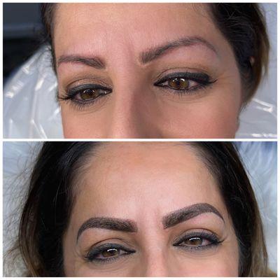 Before and after ombré powder brows