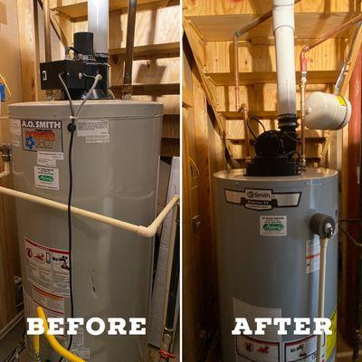 75 gallon AO Smith natural gas power vent water heater replacement in Gambrills.