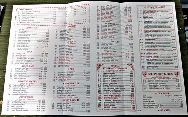 This is the inside of the menu.  Photo taken January 2, 2022.