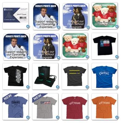 The Commit for Life store (2 of 2). You can use your points for prizes, or reinvest them in GCRBC or the community.