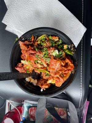 Spicy pork lunch bowl