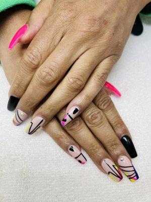 Special 80's Theme Nail Design Acrylic Fill
 ~ By Eliza